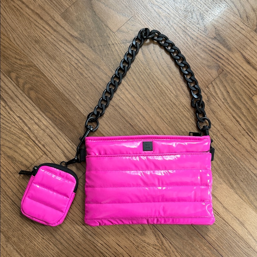 THINK ROYLN Hot Pink Quilted Crossbody with Black Chain Strap